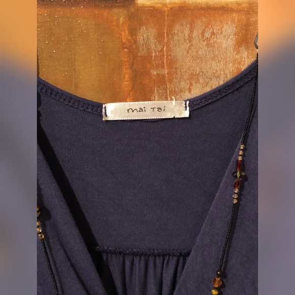 MAI TAI Blue-Purple Deep SS V-Neck Pleated Dress EUC - Picture 3 of 7